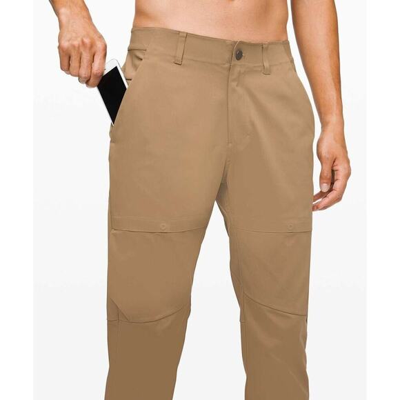 Lululemon Men's Mile View Khaki Tan Flat Front Chino Pants 36x30 - Picture 4 of 11